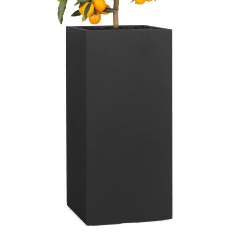Orangenbaum im hohen Pflanzkübel Modell Tower 70cm in der Farbe anthrazit schwarz