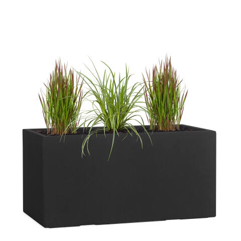 80cm breit Pflanzkübel Tub in schwarz anthrazit bepflanzt mit Blutgras und Segge
