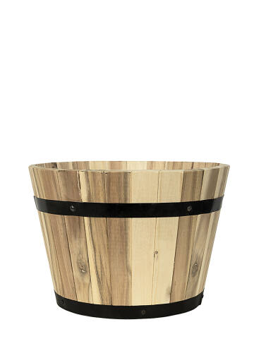 Ein runder Pflanzkübel Modell Cup aus natürlichem Akazienholz mit 46cm Durchmesser