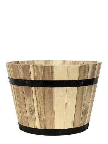 Großer runder Barrel Pflanzkübel Modell Cup aus natürlichem Akazienholz mit 55cm Durchmesser