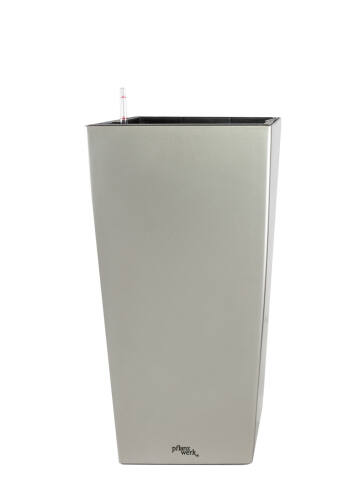 Kunststoff Pflanzkübel mit Bewässerungssystem Modell Square 55cm hoch in der Farbe metallic grau