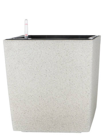 Eckiger Kunststoff Pflanzkübel mit Bewässerungssystem Modell Cube 40x40cm in Natursteinoptik stone grau
