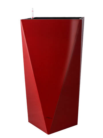 Moderne Kunststoff Pflanzsäule mit Bewässerungssystem Modell Prism 80cm hoch in shiny rot