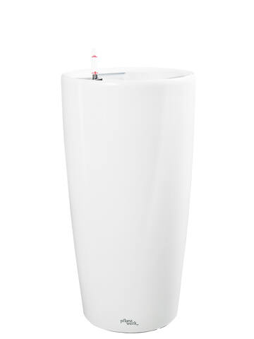 Kunststoff Pflanzkübel mit Bewässerungssystem Modell Pipe 58cm hoch und 34cm Durchmesser in shiny weiß