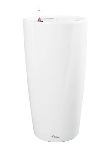 Hohe Kunststoff Pflanzsäule mit Bewässerungssystem Modell Pipe 78cm hoch in shiny weiß